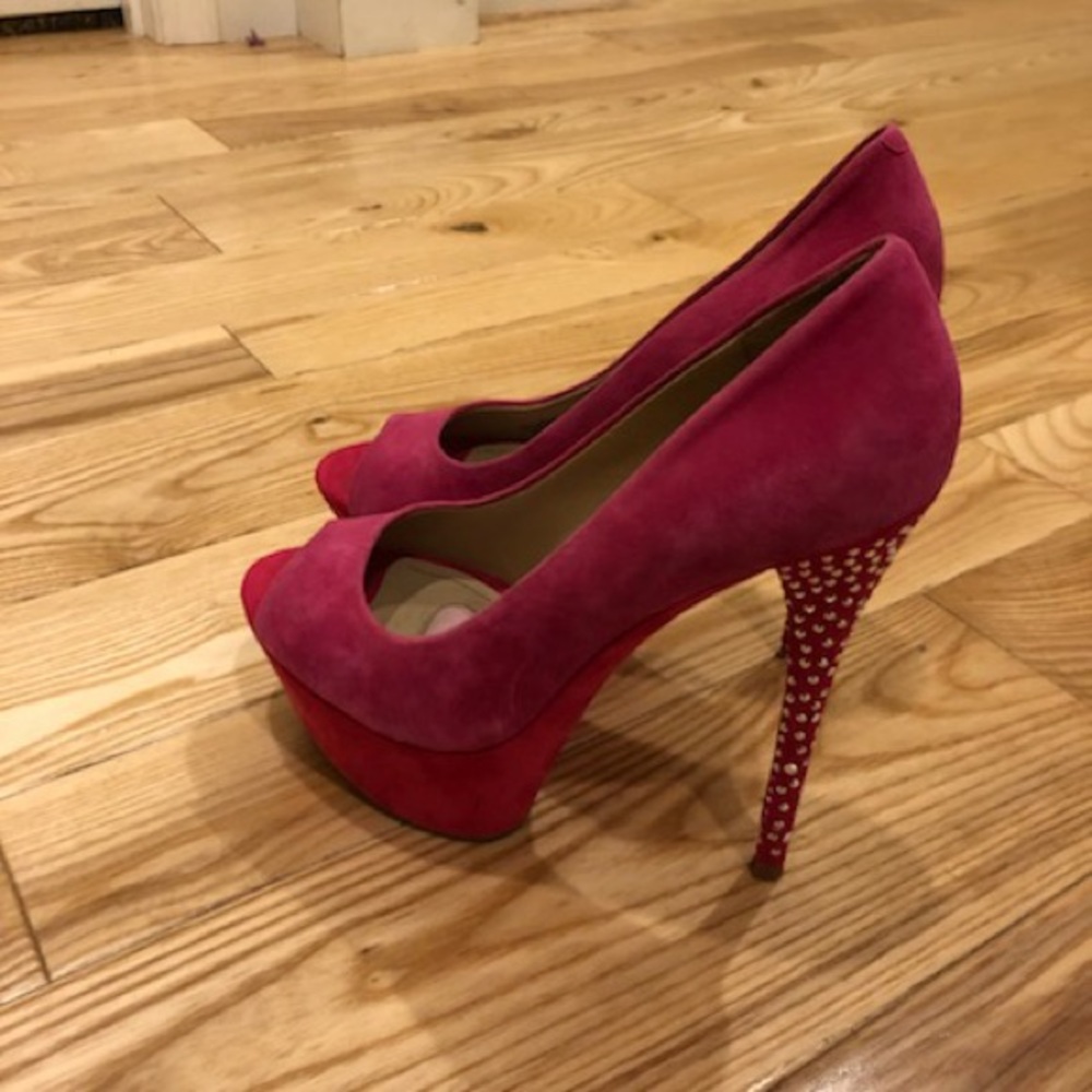 Hot Pink crush velvet rhinestone heels